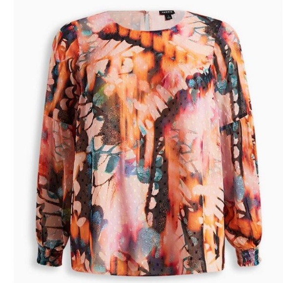 NWT | Torrid | Chiffon Clip Dot Blouson Sleeve Blouse - Picture 4 of 5